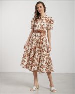 DRESS SHIRT FLORAL MIDI WITH BELT
