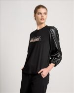 BLOUSE ECO LEATHER SLEEVE - Image 3