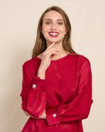 BLOUSE SATIN WITH BEJEWELLED BUTTON