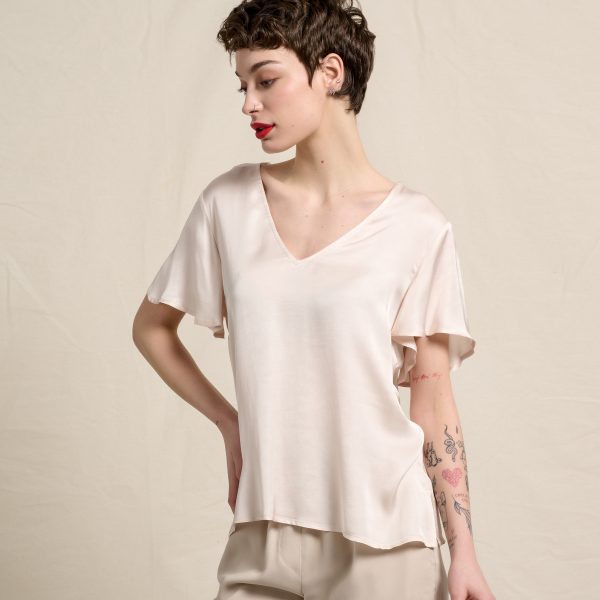 BLOUSE SATIN V NECK