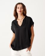BLOUSE SATIN V NECK