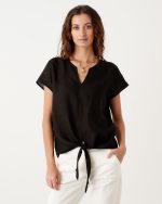 LINEN BLOUSE TIE FRONT - Image 2