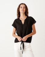 LINEN BLOUSE TIE FRONT - Image 3