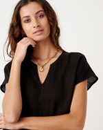 LINEN BLOUSE TIE FRONT - Image 4