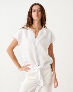 LINEN BLOUSE TIE FRONT - Image 13
