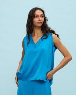 BLOUSE SATIN V NECK