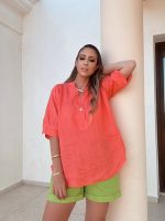 BLOUSE LINEN THREE QUARTER SLEEVE