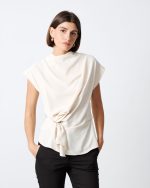 BLOUSE MOCK DRAPEP NECK