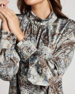 BLOUSE PRINTED RUCHED MOCK NECK - Image 5