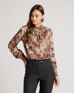 BLOUSE PRINTED RUCHED MOCK NECK - Image 8