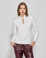 BLOUSE MOCK NECK CUT OUT