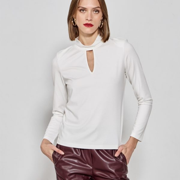 BLOUSE MOCK NECK CUT OUT