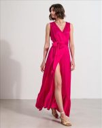 DRESS MAXI V NECK SATIN