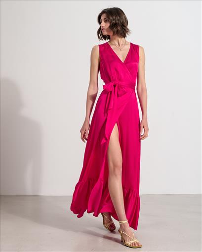 71372A.jpg DRESS MAXI V NECK SATIN - Image 1