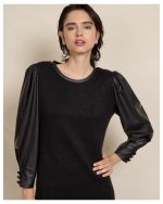 DRESS KNITTED ECO LEATHER SLEEVES - Image 4