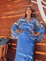 MAXI SATIN DRESS WITH CAPE - Image 3
