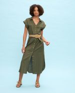 SHIRT DRESS MIDI LINEN