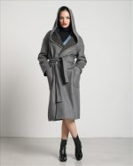 HOODED BELTED LONG COAT - Image 6