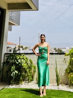 MIDI DRESS SATIN STRAPLESS