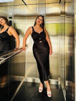 MIDI DRESS SATIN STRAPLESS - Image 3