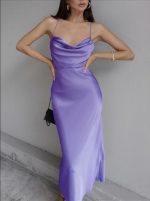 DRESS SATIN MIDI DRAPE - Image 5