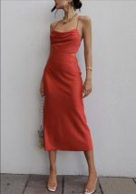 DRESS SATIN MIDI DRAPE - Image 11