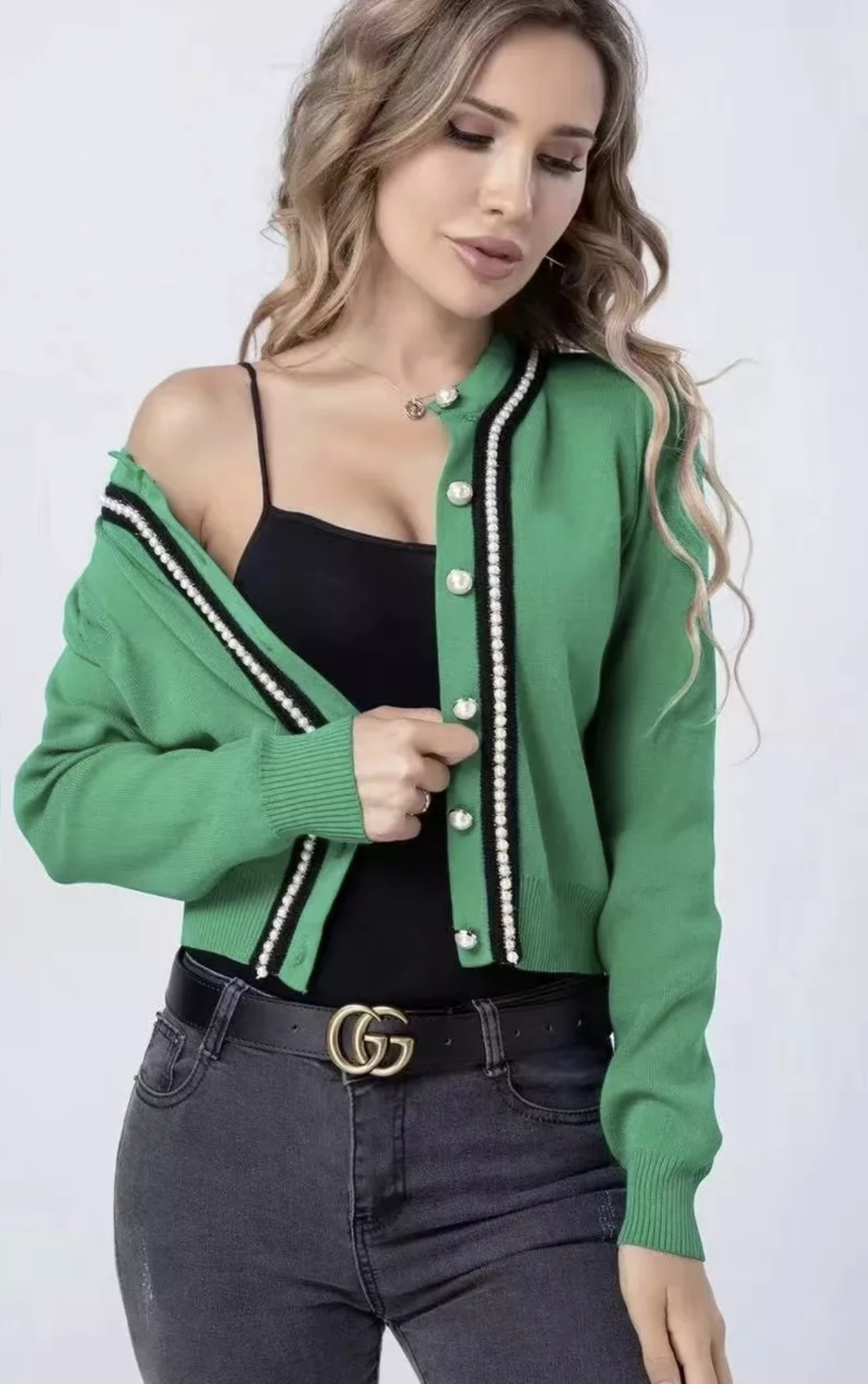 IZ2422W.jpg CARDIGAN CROP PEARLS BUTTONS - Image 1