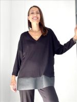 BLOUSE V NECK ECO LEATHER DETAIL - Image 2