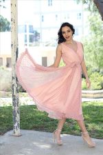 MIDI DRESS V RUFFLE  NECK