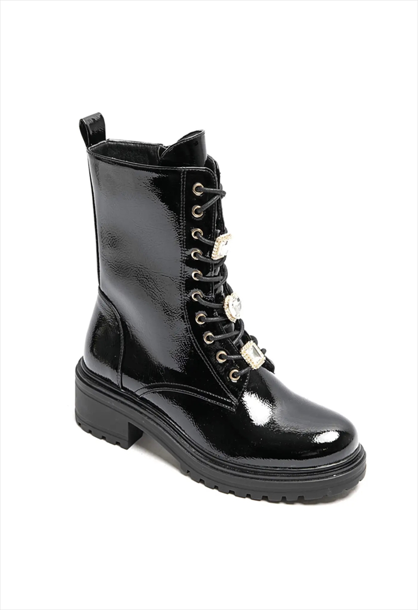 SHO0824W.jpg LACE UP PATENT BOOTS - Image 1