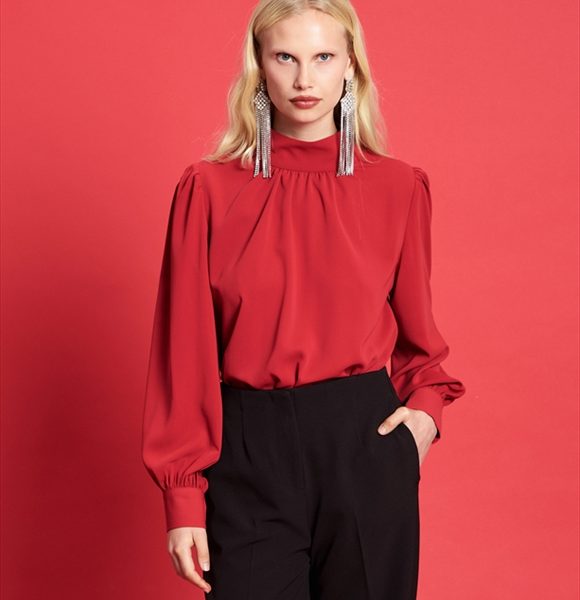 BLOUSE CREPE HIGH NECK
