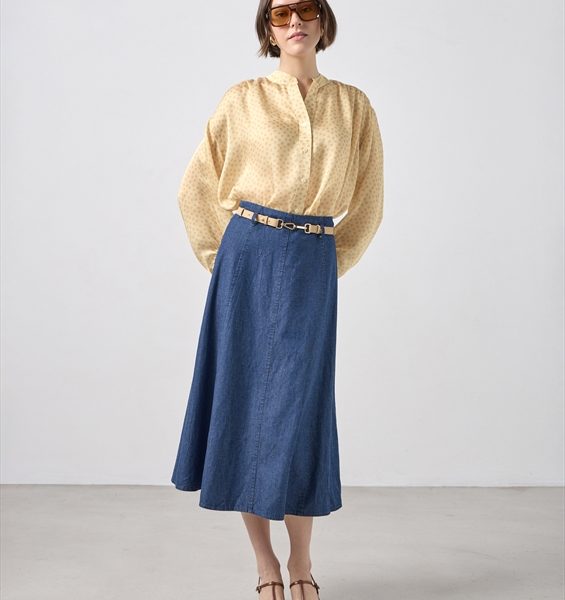 DENIM MIDI SWING SKIRT
