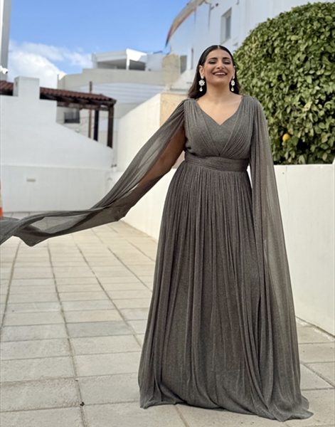 MAXI DRESS LUREX CAPE SLEEVE