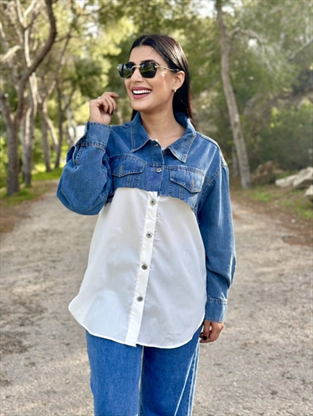 HALF DENIM HALF COTTON SHIRT
