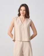 BLOUSE V NECK TENCEL LINEN