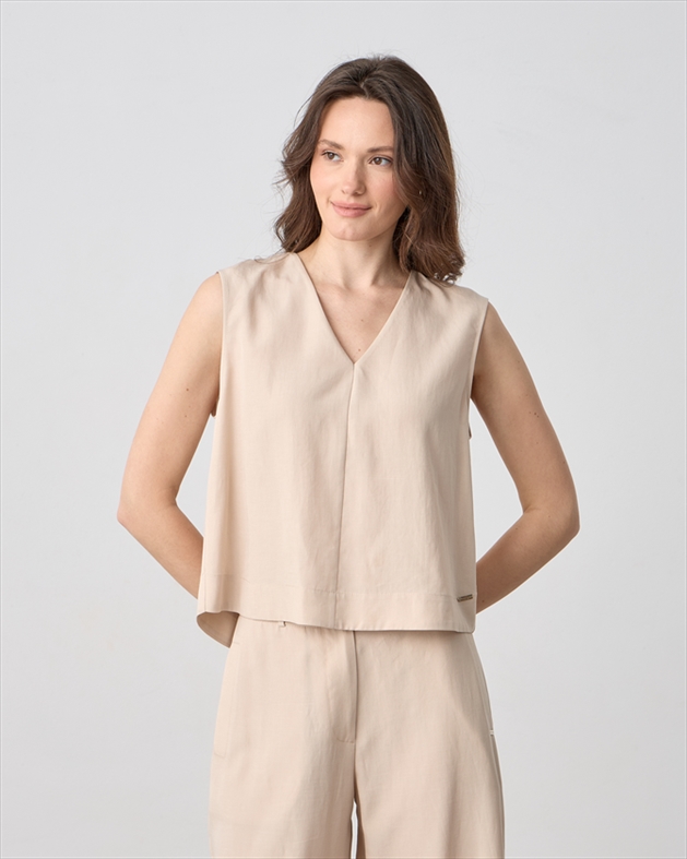 41096.jpg BLOUSE V NECK TENCEL LINEN - Image 1