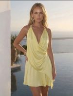 MINI SATIN DRESS LOW V NECK - Image 8
