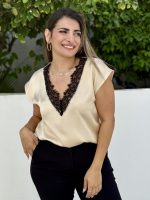 BLOUSE SATIN V NECK LACE