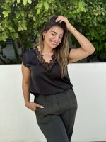 BLOUSE SATIN V NECK LACE - Image 2